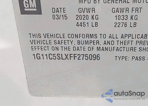 2015 Chevrolet Malibu 1Lt from USA, damaged, VIN 1G11C5SLXFF275096